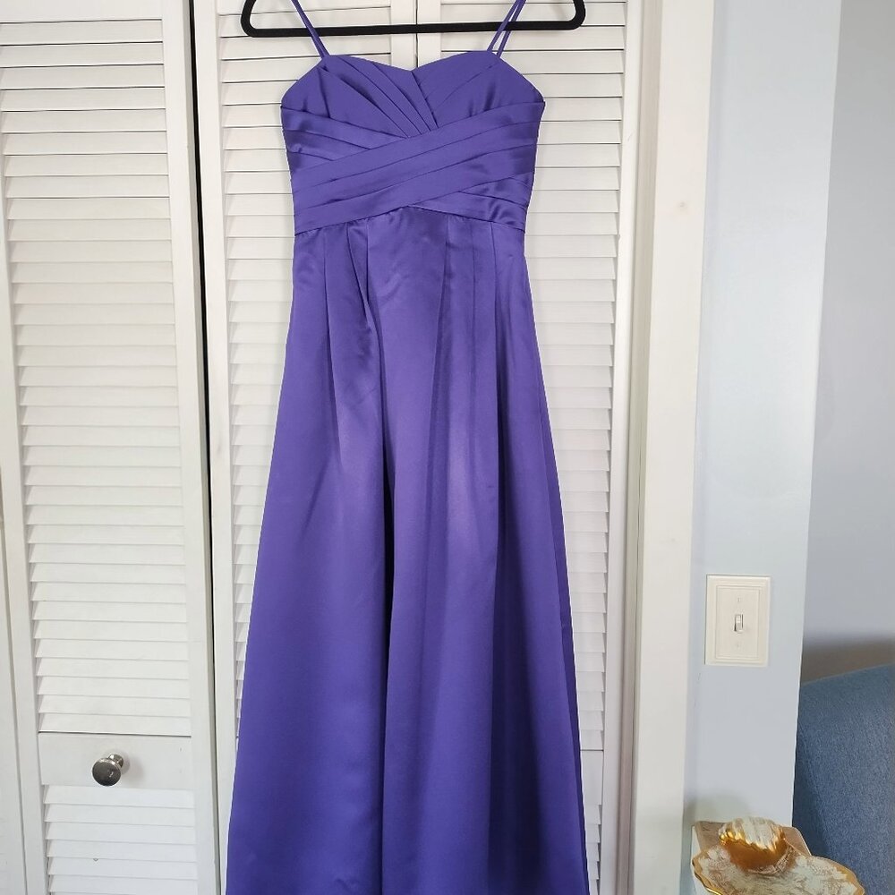 Junior Bridesmaid Long Ball Gown with Spaghetti Straps and Pleated Bodice